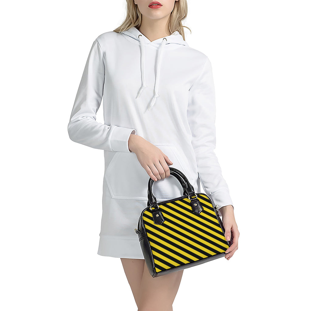 Black And Yellow Warning Striped Print Shoulder Handbag