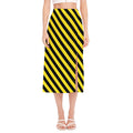Black And Yellow Warning Striped Print Side Slit Midi Skirt