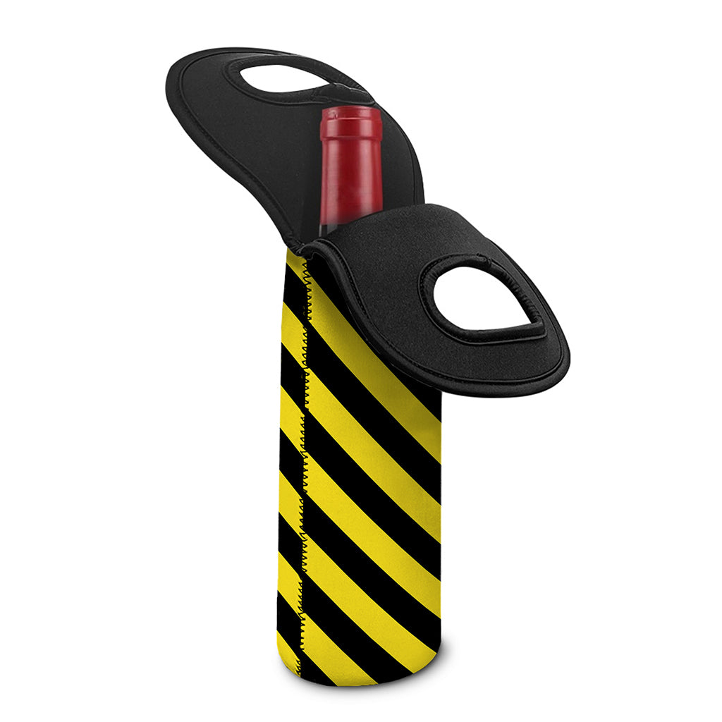 Black And Yellow Warning Striped Print Single Neoprene Wine Tote