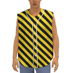 Black And Yellow Warning Striped Print Sleeveless Baseball Jersey