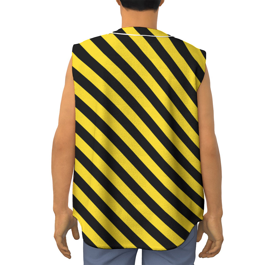 Black And Yellow Warning Striped Print Sleeveless Baseball Jersey