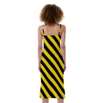 Black And Yellow Warning Striped Print Slim Fit Midi Cami Dress
