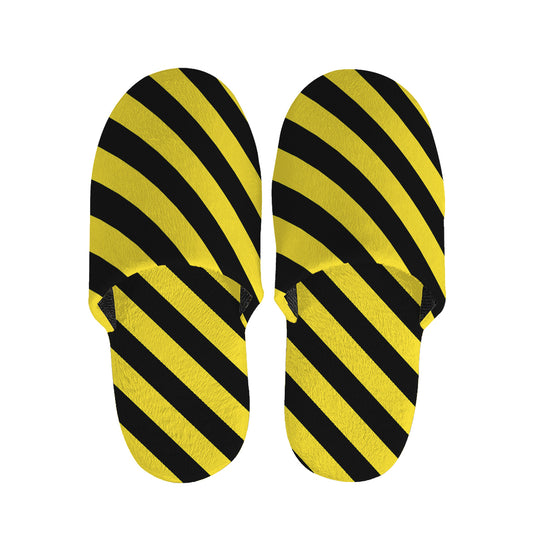 Black And Yellow Warning Striped Print Slippers
