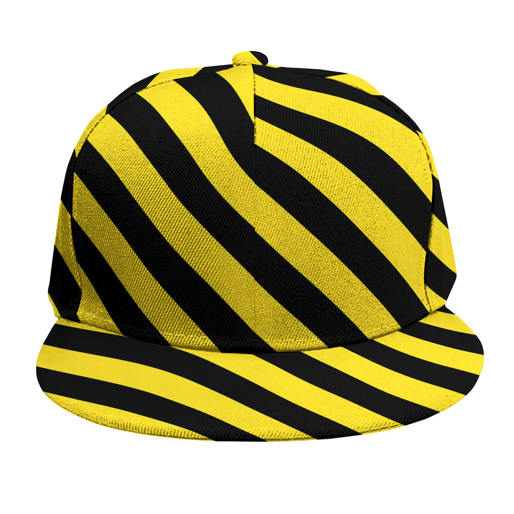 Black And Yellow Warning Striped Print Snapback Cap