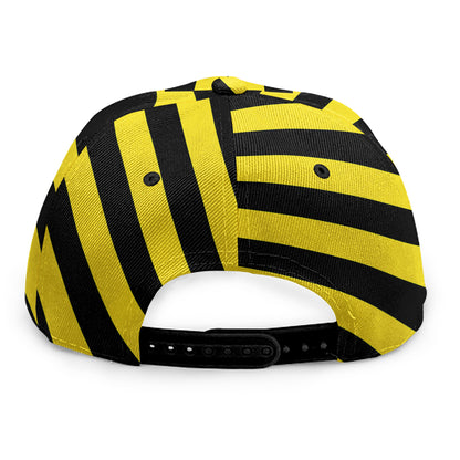 Black And Yellow Warning Striped Print Snapback Cap