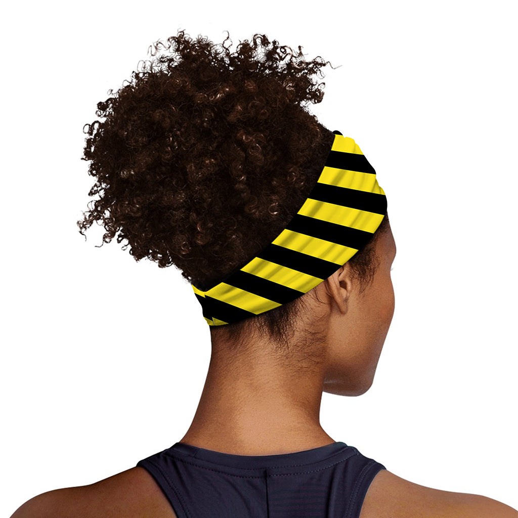Black And Yellow Warning Striped Print Sports Headband