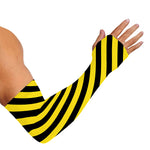 Black And Yellow Warning Striped Print Sun Protection Arm Sleeves