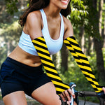 Black And Yellow Warning Striped Print Sun Protection Arm Sleeves