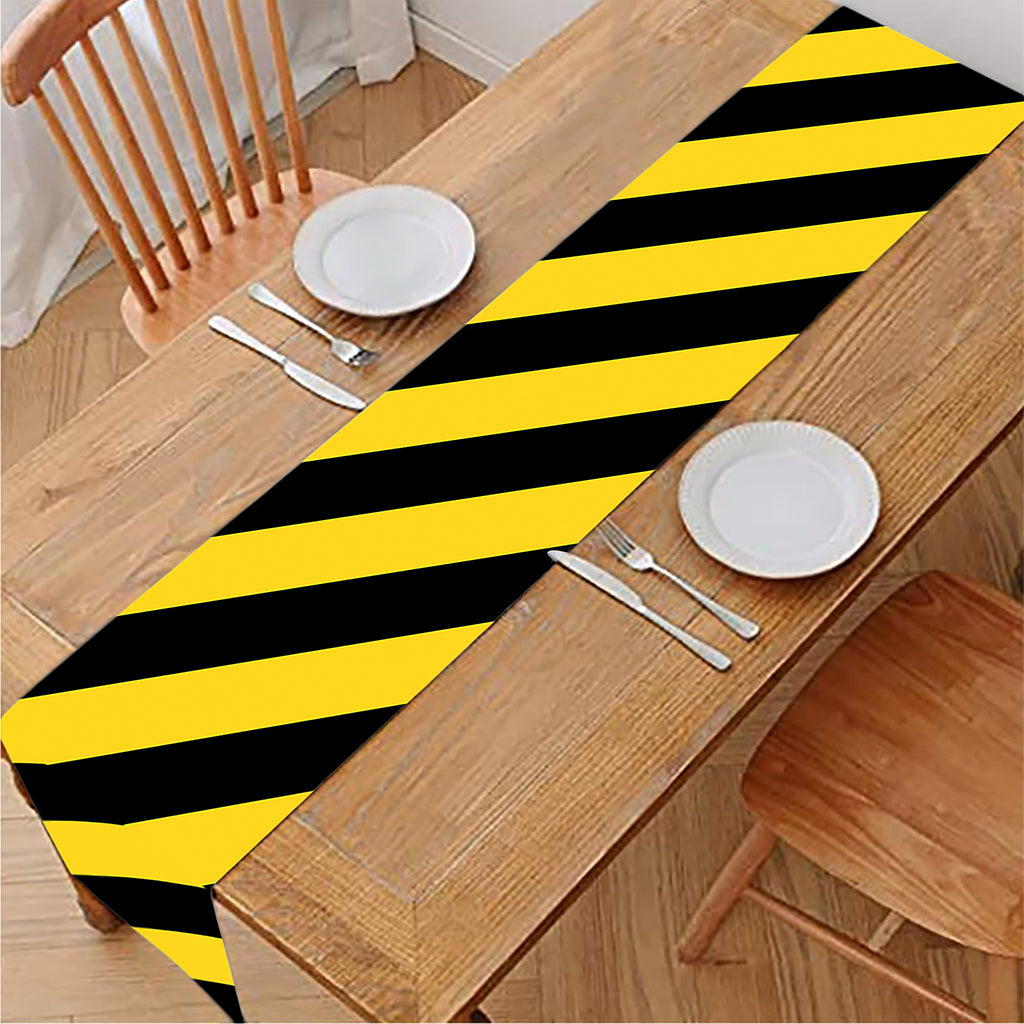 Black And Yellow Warning Striped Print Table Runner
