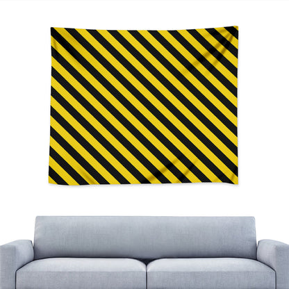 Black And Yellow Warning Striped Print Tapestry
