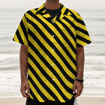 Black And Yellow Warning Striped Print Textured Short Sleeve Shirt