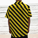 Black And Yellow Warning Striped Print Textured Short Sleeve Shirt