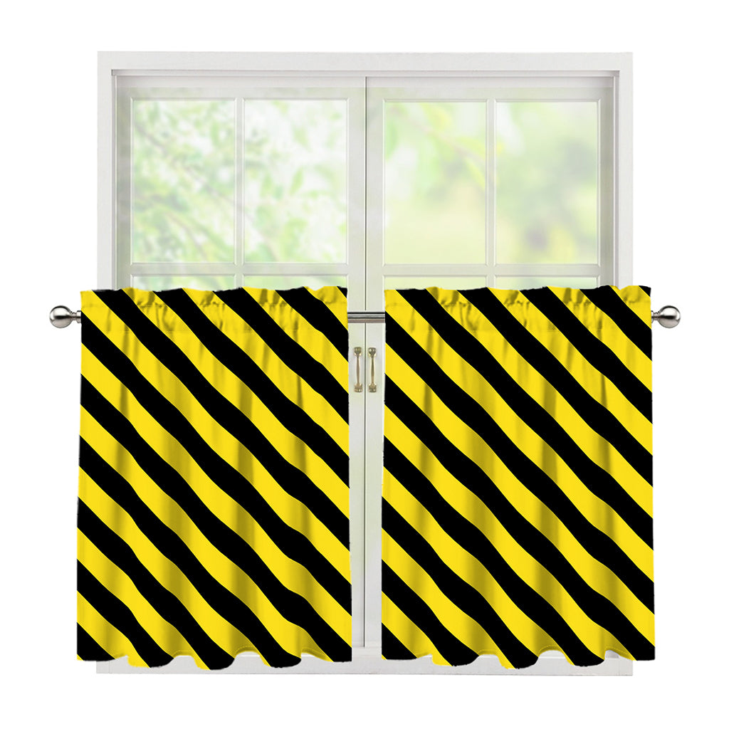 Black And Yellow Warning Striped Print Tier Curtains