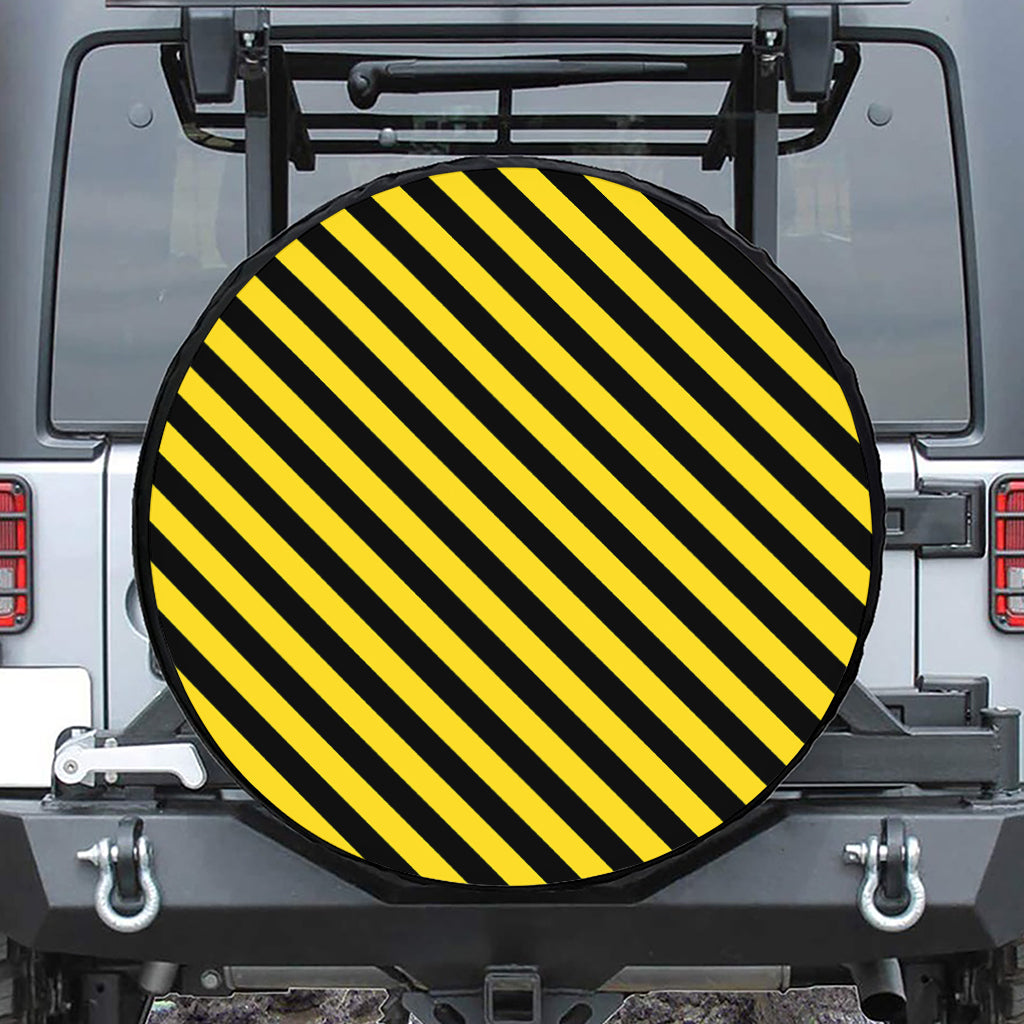 Black And Yellow Warning Striped Print Tire Cover