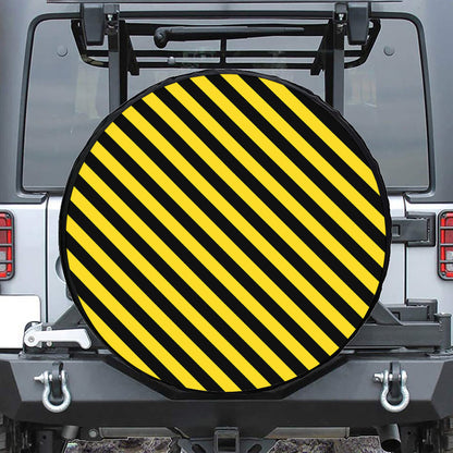Black And Yellow Warning Striped Print Tire Cover