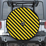 Black And Yellow Warning Striped Print Tire Cover With Camera Hole