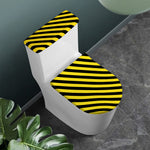 Black And Yellow Warning Striped Print Toilet Lid And Tank Cover Set