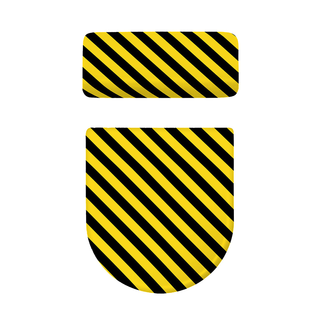 Black And Yellow Warning Striped Print Toilet Lid And Tank Cover Set