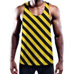 Black And Yellow Warning Striped Print Training Tank Top