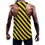Black And Yellow Warning Striped Print Training Tank Top