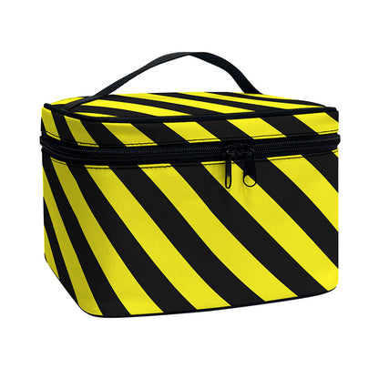 Black And Yellow Warning Striped Print Travel Makeup Bag