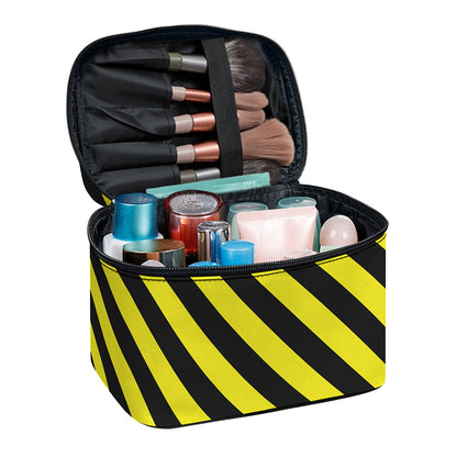 Black And Yellow Warning Striped Print Travel Makeup Bag