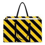 Black And Yellow Warning Striped Print Utility Tote Bag