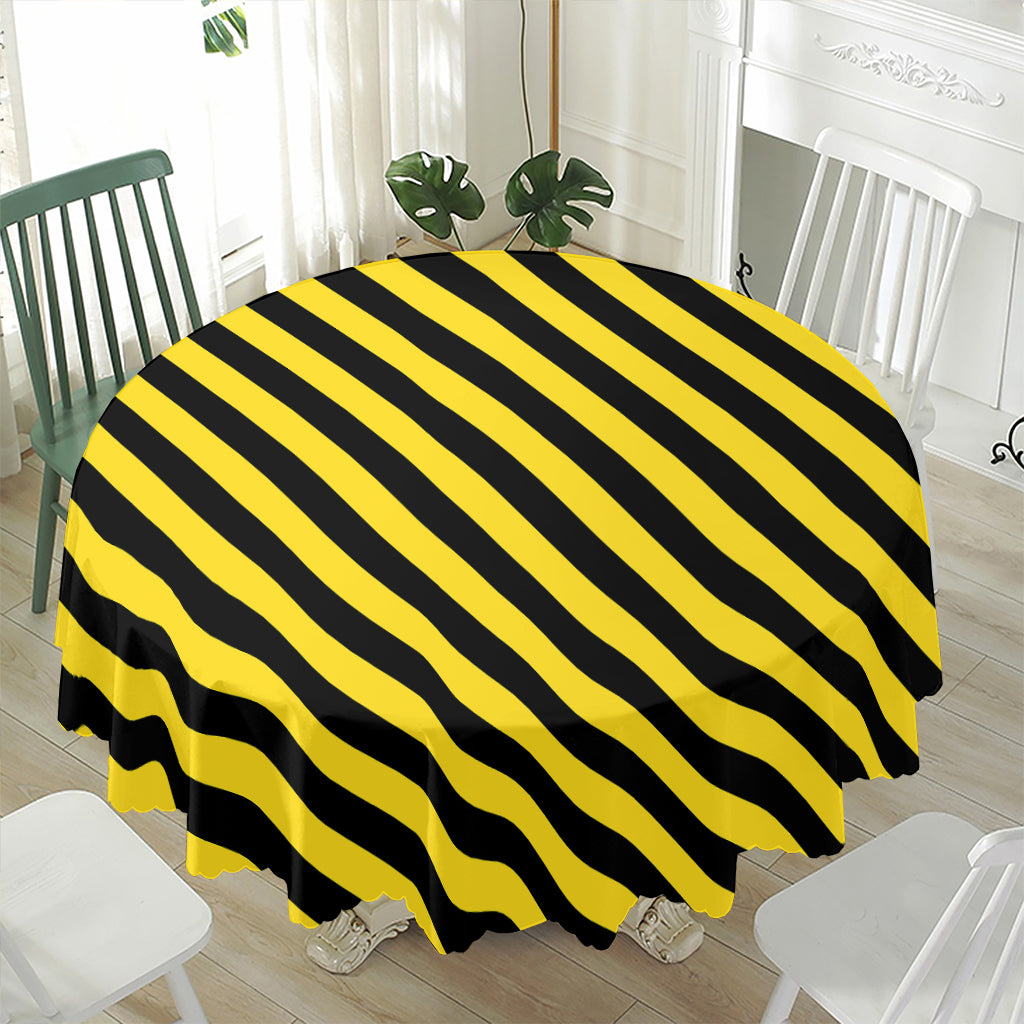 Black And Yellow Warning Striped Print Waterproof Round Tablecloth