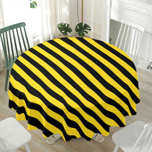 Black And Yellow Warning Striped Print Waterproof Round Tablecloth