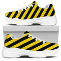 Black And Yellow Warning Striped Print White Chunky Shoes