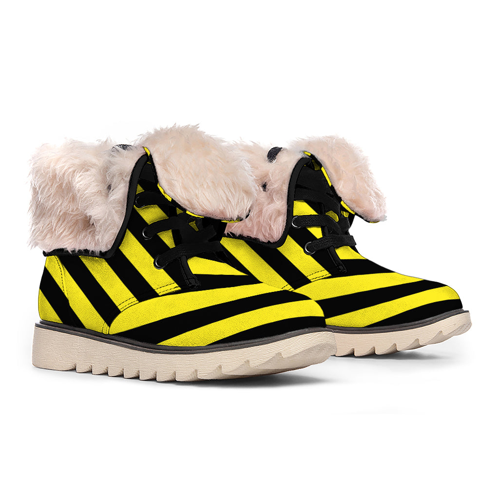 Black And Yellow Warning Striped Print Winter Boots