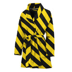 Black And Yellow Warning Striped Print Women's Bathrobe