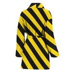 Black And Yellow Warning Striped Print Women's Bathrobe