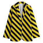 Black And Yellow Warning Striped Print Women's Blazer