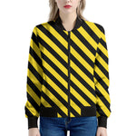 Black And Yellow Warning Striped Print Women's Bomber Jacket