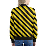 Black And Yellow Warning Striped Print Women's Bomber Jacket