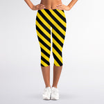 Black And Yellow Warning Striped Print Women's Capri Leggings