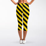 Black And Yellow Warning Striped Print Women's Capri Leggings