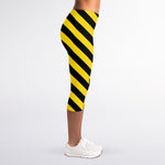 Black And Yellow Warning Striped Print Women's Capri Leggings