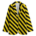 Black And Yellow Warning Striped Print Women's Cotton Blazer