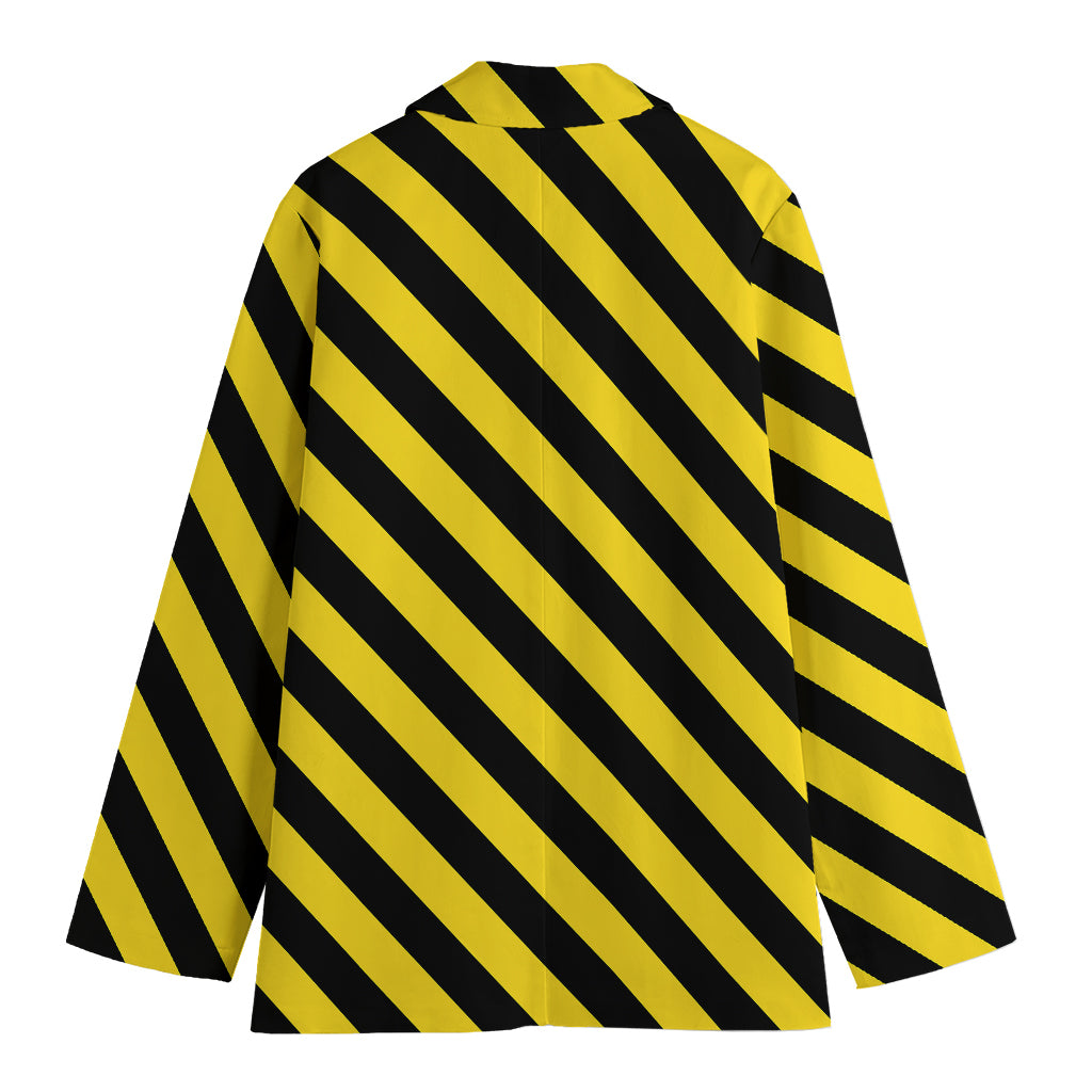 Black And Yellow Warning Striped Print Women's Cotton Blazer
