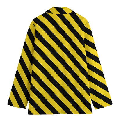 Black And Yellow Warning Striped Print Women's Cotton Blazer