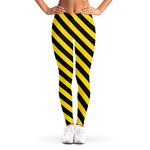 Black And Yellow Warning Striped Print Women's Leggings