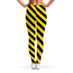 Black And Yellow Warning Striped Print Women's Leggings