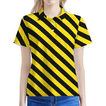 Black And Yellow Warning Striped Print Women's Polo Shirt