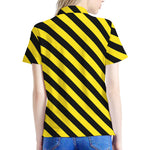 Black And Yellow Warning Striped Print Women's Polo Shirt