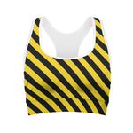 Black And Yellow Warning Striped Print Women's Sports Bra