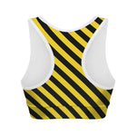 Black And Yellow Warning Striped Print Women's Sports Bra