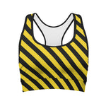 Black And Yellow Warning Striped Print Women's Sports Bra