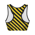 Black And Yellow Warning Striped Print Women's Sports Bra
